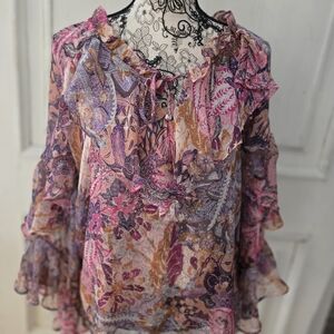 Misa Los Angeles Pink and Purple Floral Blouse